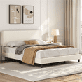 thumbnail image 3 of FullFurnique Upholstered Platform Bed Frame with Wooden Slat Support, King, Beige, 3 of 9