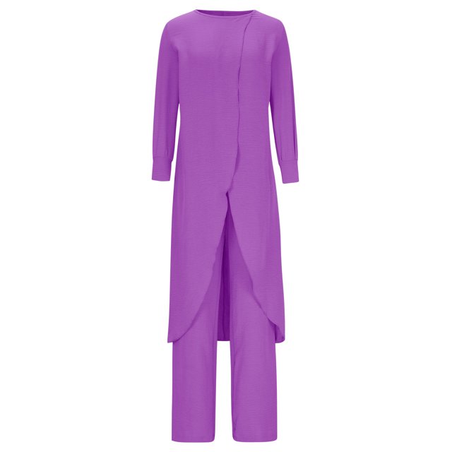Birdeem Blouses pour Femmes Mode Femme Col Rond Uni Manches Longues Blouse Pantalon Long Taille Élastique Ensembles de Détente