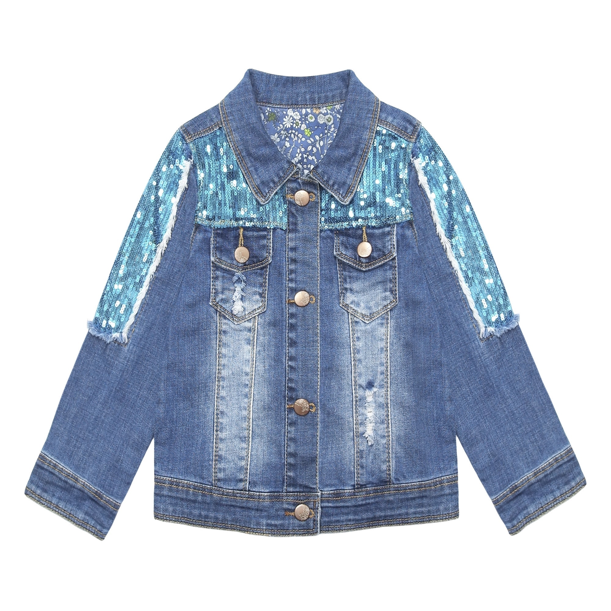 KIDSCOOL SPACE Veste en Jean Déchirée à Paillettes Bleues pour Petite Fille, 9-10 Ans