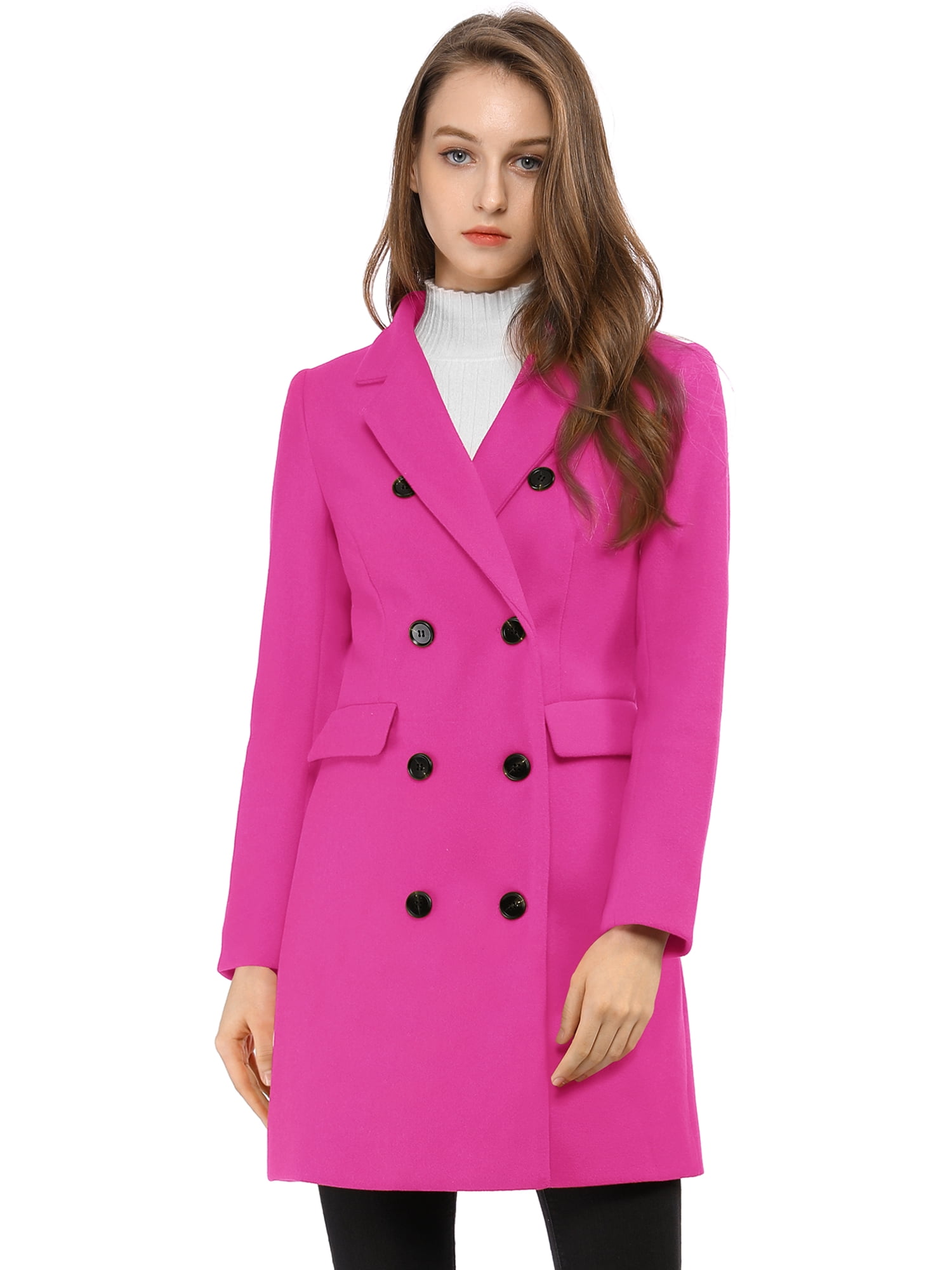 INSPIRE CHIC Manteau Mi-Long à Double Boutonnage pour Femme à Col à Revers Cranté