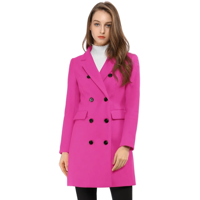 INSPIRE CHIC Women's Notched Lapel Collar Double Breasted Mid Length Overcoat