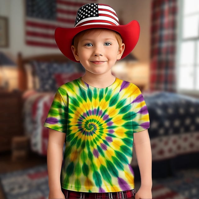 T-shirts Graphiques pour Filles, Manches Courtes Décontractées, Tee Confortable pour le Quotidien pour Enfants, T-Shirt à Col Rond à Imprimé Tourbillon Stylé pour 2 à 13 Ans
