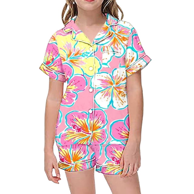 Ensemble de Pyjama pour Garçon, Graphique, à Boutons, Hauts Unis, Ensemble T-Shirt, Ensemble de Pyjama Décontracté, Pyjama pour Filles 8-10 Ans