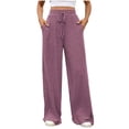 thumbnail image 2 of Ailaofu Womens Ribbed Wide Leg Lounge Pants with Pockets Casual Relaxed Comfy Loose Soft Knit Pajama Pants with Drawstring, 2 of 6