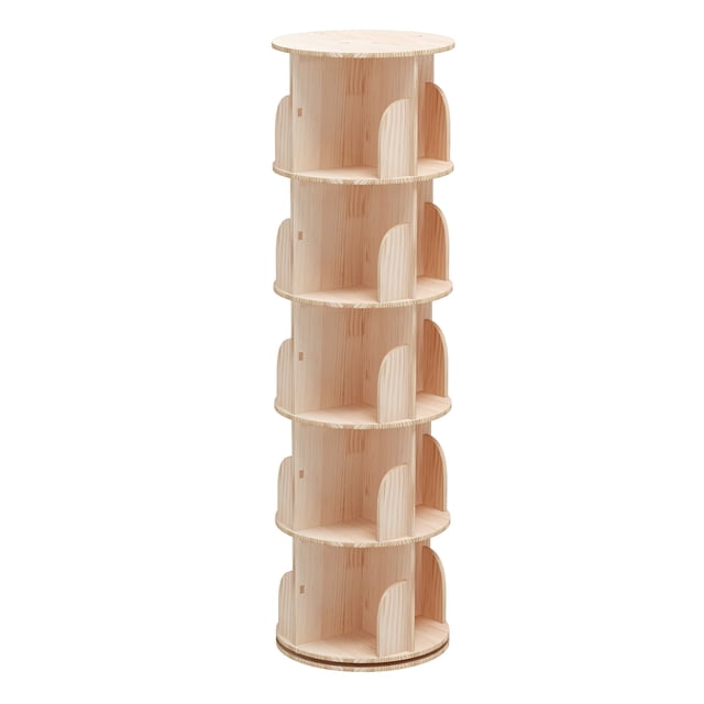 TOYTEXX Organisateur d'Étagère à Livres Empilable à 5 Niveaux, Pivotant à 360°, beige, en Bois Massif. Conçu pour le Mobilier pour Enfants, Il Présente une Conception Modulaire Empilable à Cinq Niveaux pour Organiser des Livres, des Jouets, des vases et Plus. Compact, avec un Diamètre de 46 cm et une Hauteur de 160 cm, Idéal pour la Maison, le Bureau Ou les Chambres d'Enfants. Utilisé Souvent pour Exposer des Articles Décoratifs Ou Organiser du Matériel d'Étude.