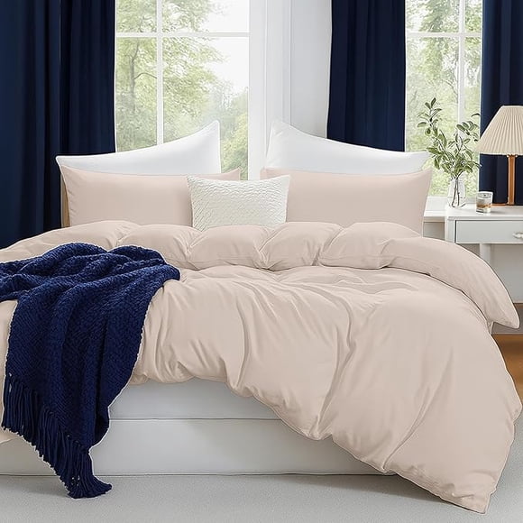 Beddora 3 Piece Duvet Cover Set, 100% Cotton Breathable Bedding Set, Soft Comforter Cover with 2 Pillow Shams, king - light brown