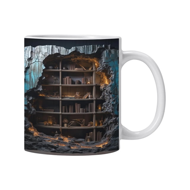 XZNGL 3D Bookshelf Mug Ceramic Coffee Cup with 350ml Capacity and Stackable Design for Home Office Gym Camping Use