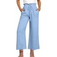 thumbnail image 1 of Yuyuzo Cotton Linen Pants for Women High Waisted Ruffle Drawstring Wide Leg Ankle Length Trousers, 1 of 3