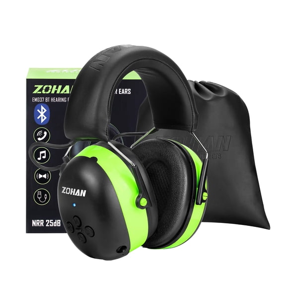 ZOHAN EM037 Protection Auditive Bluetooth, Réduction du Bruit NRR 25 dB Protection des Oreilles avec Batterie Rechargeable 1500 mAh, Écouteurs avec 40 H d'Autonomie pour Tondre, Souffler la Neige, Construction, Ateliers
