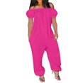 thumbnail image 1 of Birdeem Combinaison Pantalon Ample à Épaules Dénudées à Manches Courtes pour Femmes, Couleur Unie, 1 of 1