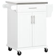 thumbnail image 1 of HOMCOM Îlot de Cuisine, Chariot de Cuisine Roulant avec Dessus en Acier Inoxydable, Blanc, 1 of 9