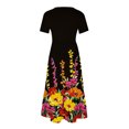 thumbnail image 3 of Dvkptbk Robes d'Été pour Femmes 2024 à Manches Courtes, Robes Midi Évasées, Robe T-Shirt Décontractée à Motif Floral, Robe de Plage Fluide avec Poches P-2TG, 3 of 4