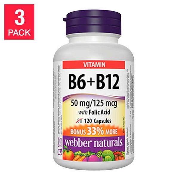 webber naturals® B6, B12 avec Acide Folique -- 3 x 120 Capsules