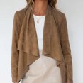 thumbnail image 2 of CEHVOM Cardigan Court en Velours Imitation Peau de Daim Uni à Revers pour Femme, 2 of 5