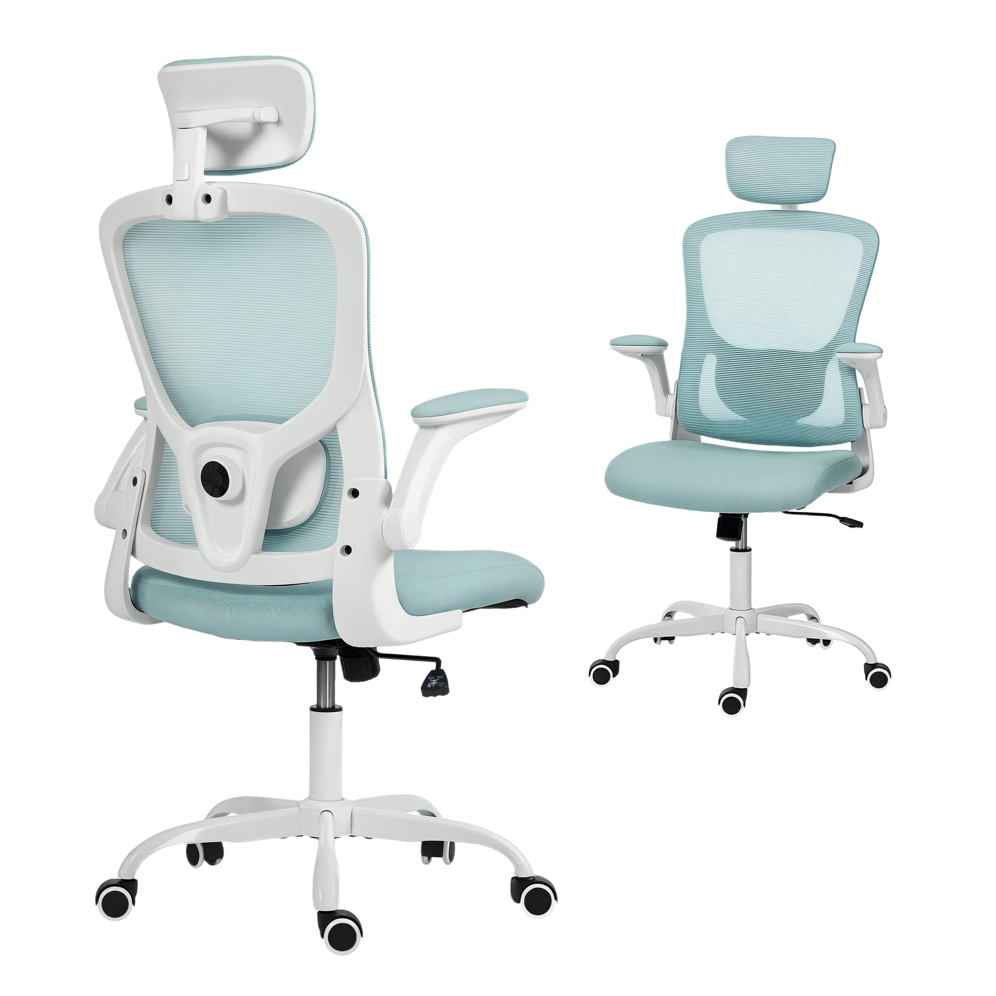 HOMCOM Ergonomic Office Chair with 4D Lumbar Support, Headrest, Light Green