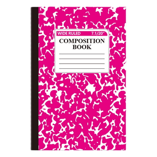 ZTTD 1 Pack Composition Notebook, Wide Ruled Composition Notebook, measuring 5.51 x 8.27 inches with 30 sheets (60 pages). Features a hot pink marble cover with a sewn binding for durability and wide-ruled pages for ample writing space. Ideal for school, office, or personal use.