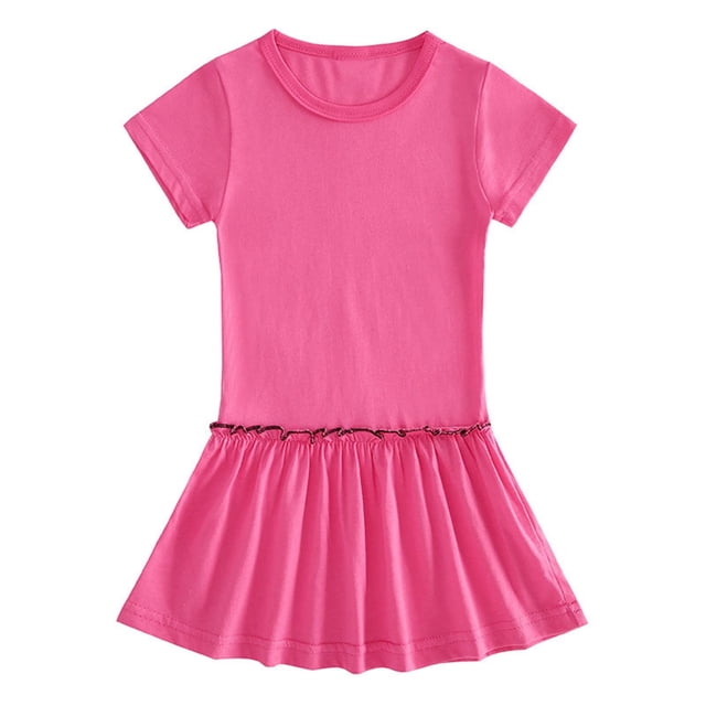Liquidation d'Économies d'Été! WRKEKC Robe d'Été pour Fille, Robe Décontractée pour Fille, Robe Plissée à Manches Courtes et Col Rond d'Été Unie pour Fille 1 An