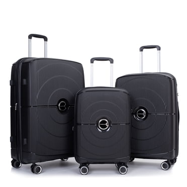 Travelhouse 3 Piece Hardshell Luggage Set Hardside Lightweight Expandable Suitcase with TSA Lock Spinner Wheels,Black