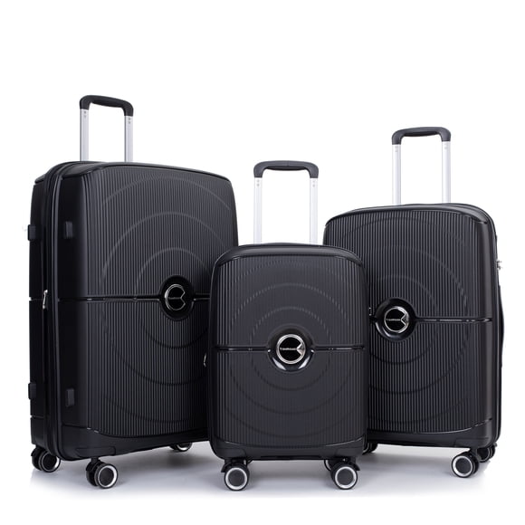 Travelhouse Ensemble de 3 Pcs de Valises Rigides, Valise Rigide Légère Extensible avec Cadenas TSA et Roues Pivotantes, Noir