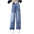thumbnail image 1 of Girls' Straight Wide Leg Jeans | Comfy Stretch Denim Pants for Ages 5-15, 1 of 9