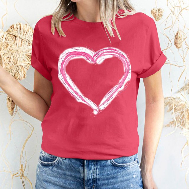 Pisexur T-shirt de la Saint-Valentin Haut T-shirt de la Saint-Valentin pour Femme Amour Imprimé T-shirt à Manches Courtes Haut à Manches Courtes Col Rond Haut/chemise