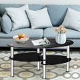 thumbnail image 3 of Costway Tempered Glass Oval Side Coffee Table Shelf Chrome Base Living Room Black, 3 of 9