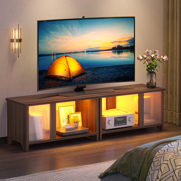 Pinmoco Meuble Télé pour Téléviseurs jusqu'à 65 Pouces, Extensible Côte à Côte Ou Empilable, avec Rangement, Style Rustique