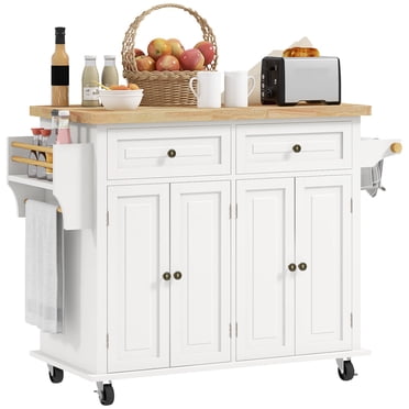 HOMCOM Îlot de Cuisine Moderne Roulant avec Tiroirs, Blanc Crème
