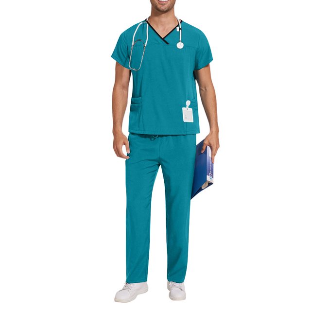 TIMIFIS Men and Women Scrub Set Stretch V-Neck Scrub Top and Drawstring Waist Joggers Pants Solid Color Comfort Fits Medicals Uniform with Pockets - Spring/Summer