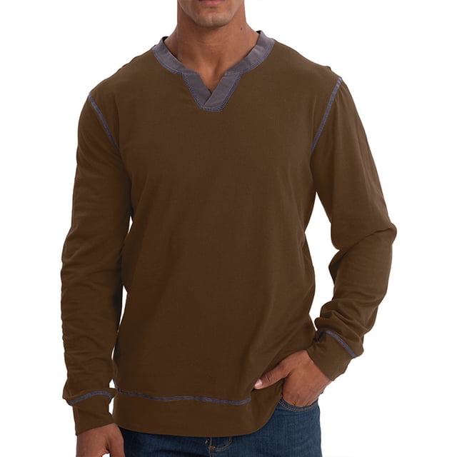 T-Shirt de Base à Col en V pour Hommes Tendance Décontractée Ample Manches Longues pour Affaires Extérieures