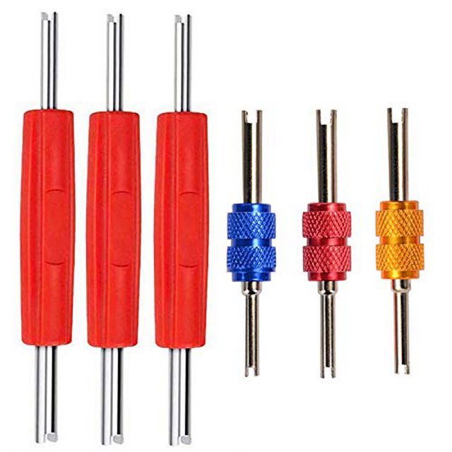 Aracey Ensemble d'Outils de Retrait de Noyau de Valve 6 Pcs - Systèmes A/C à Double Tête pour Pneus, Outils de Retrait de Noyau de Tige de Valve Schrader, Outils de Réparation de Pneus R134A R12, Outil de Retrait de Noyau de Valve de Climatisation CVC, Outil de Valve Schrader