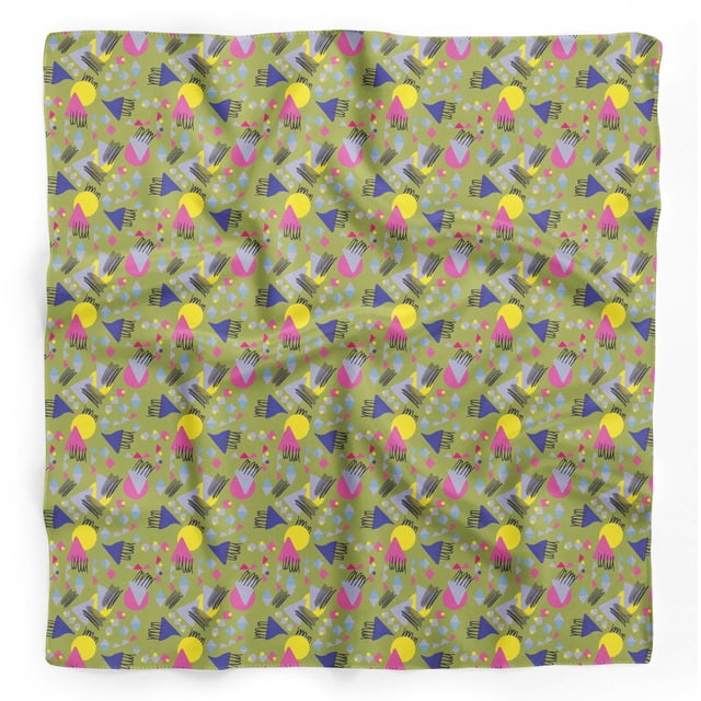 Bimba Green Circle & Triangle Geometric Printed Pure Silk Scarf For Hair Neck Head Bandanas For Women 40 x 80 Inches