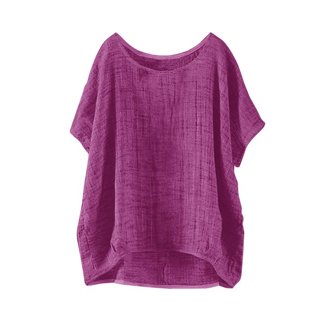 Hot Sale!!Women's Summer Short Sleeve Solid Casual Loose Linen Top
