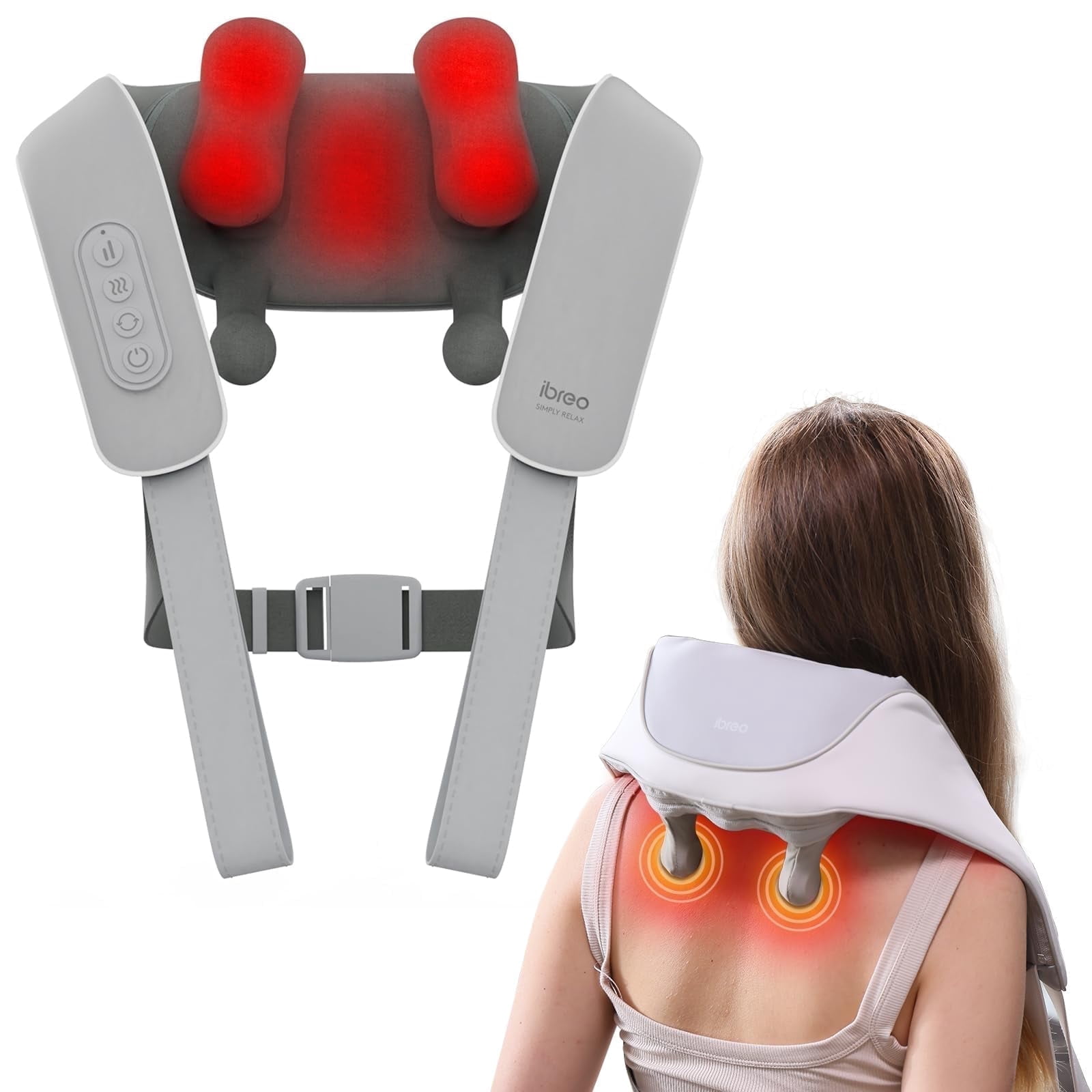 Refurbished Ibreo Cordless 6D Deep Tissue Kneading Shiatsu Neck and Shoulder Massager with Heat, Gray