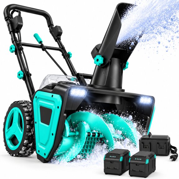 Souffleuse à Neige Électrique Pliable Sans Fil de 40 Volts et 20 Po, Portée de 26 Pi, Double Lumières DEL avec Roues (2 x Batteries de 4 Ah Incluses)