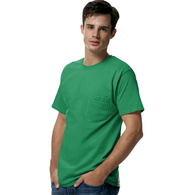 Hanes TAGLESS Men`s Pocket T-Shirt, M, Kelly Green