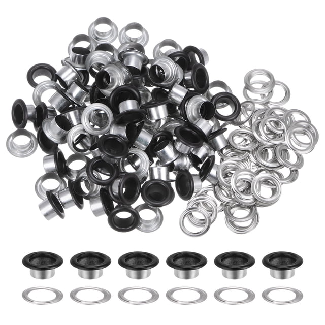 Unique Bargains 100PCS Grommets Eyelets 3/10 Inch (8mm) ID Hole Metal Self Backing Eyelet with Washers for Leather Matt Black