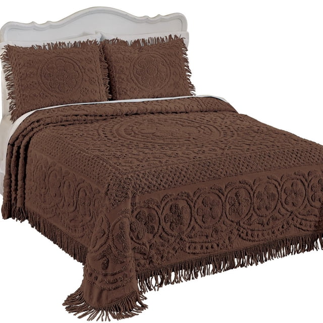 Collections Etc Calista Chenille Lightweight Bedspread With Fringe Border Chocolate Queen