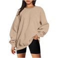 thumbnail image 1 of DPTALR Femmes Solide Col Rond Velours Automne et Hiver Manches Longues Chandails à Capuchon Tops, 1 of 4