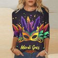 thumbnail image 2 of Penkiiy 2024 Blouse Mardi Gras Tops pour Femmes T-Shirt Quotidien Manches 3/4 Blouse Imprimé Masque Haut Carnaval Col Rond Chemise Décontractée m Multicolore, 2 of 5