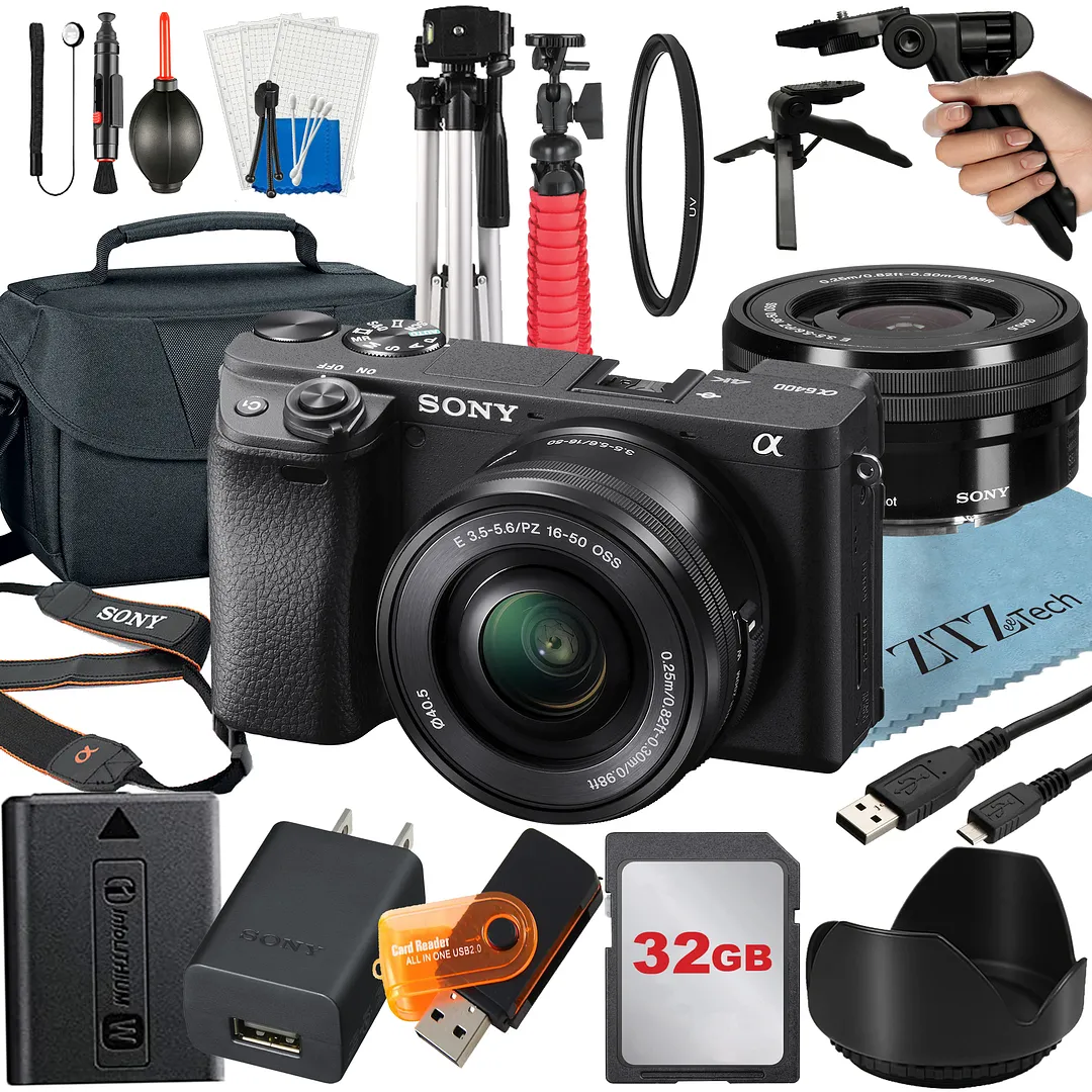 Sony Alpha a6400 Mirrorless Digital Camera with E PZ 16-50mm OSS Lens, 32GB Card, Tripod, Case, ZeeTech Accessory Bundle