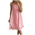 thumbnail image 4 of cfhntfmh Robes d'Été pour Femmes Mignonnes Côtelées Froncées à Bretelles Spaghetti Sans Manches Vêtements de Nuit Détente Ourlet à Volants Robe de Pyjama, 4 of 5