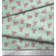 thumbnail image 3 of Soimoi Green Poly Georgette Fabric Peach Rose Watercolor Print Sewing Fabric BTY 52 Inch Wide, 3 of 3