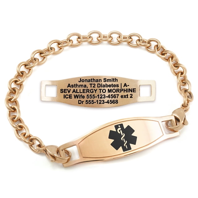 MedicEngraved Rose Gold Stainless Steel Custom Medical Alert Bracelet - 5mm Oval Link