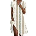 thumbnail image 2 of Ovzne Robes d'Été pour Femmes Robe Mode Femmes Imprimé Fleuri Col en V Manches Courtes Robe Ample et Confortable Robe de Printemps Manches Courtes Imprimée Liquidation, 2 of 6