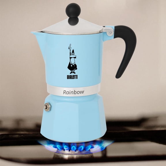 Bialetti – Rainbow : Cafetière espresso pour cuisinière, cafetière de 6 tasses (8,4 oz - 250 ml), aluminium, bleu clair