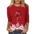thumbnail image 1 of KIHOUT Hauts pour Femmes Manches Longues Liquidation Mode Petite Confortable Col Rond Manches 3/4 Imprimé de Noël T-shirt Décontracté Blouse, 1 of 3
