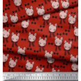 thumbnail image 2 of Soimoi Red Poly Georgette Fabric Bow & Cat Face Kids Decor Fabric Printed Yard 52 Inch Wide, 2 of 3