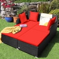 thumbnail image 3 of Gymax Rattan Patio Daybed Loveseat Sofa Yard Outdoor w/ Red Cushions Pillows, 3 of 10