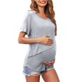 thumbnail image 4 of Vêtements de Grossesse Offres de l'Action de Grâce Liquidation Été Vêtements de Maternité pour Femmes Col Rond Manches Courtes Volants Pli Hauts de Grossesse, 4 of 5